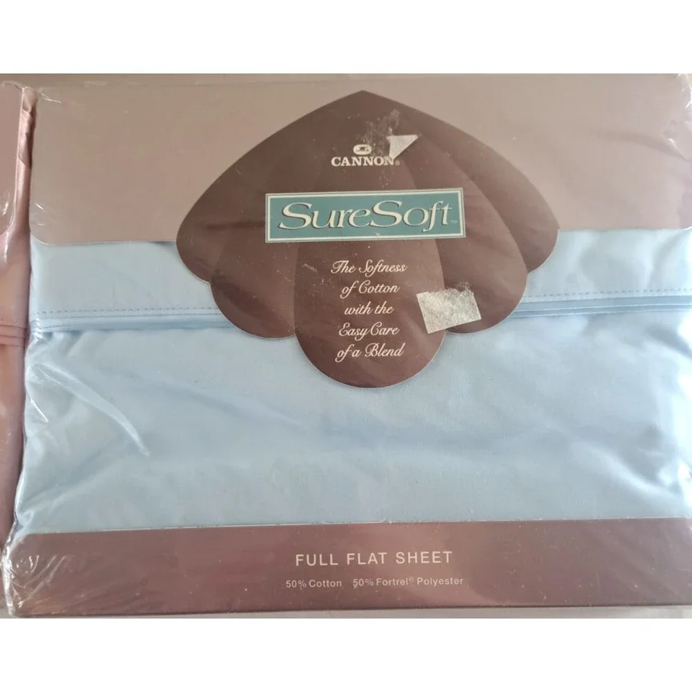 NEW Cannon Sure Soft Full Flat Sheet Lot of 3 Satin Trim Pink Yellow Blue VTG